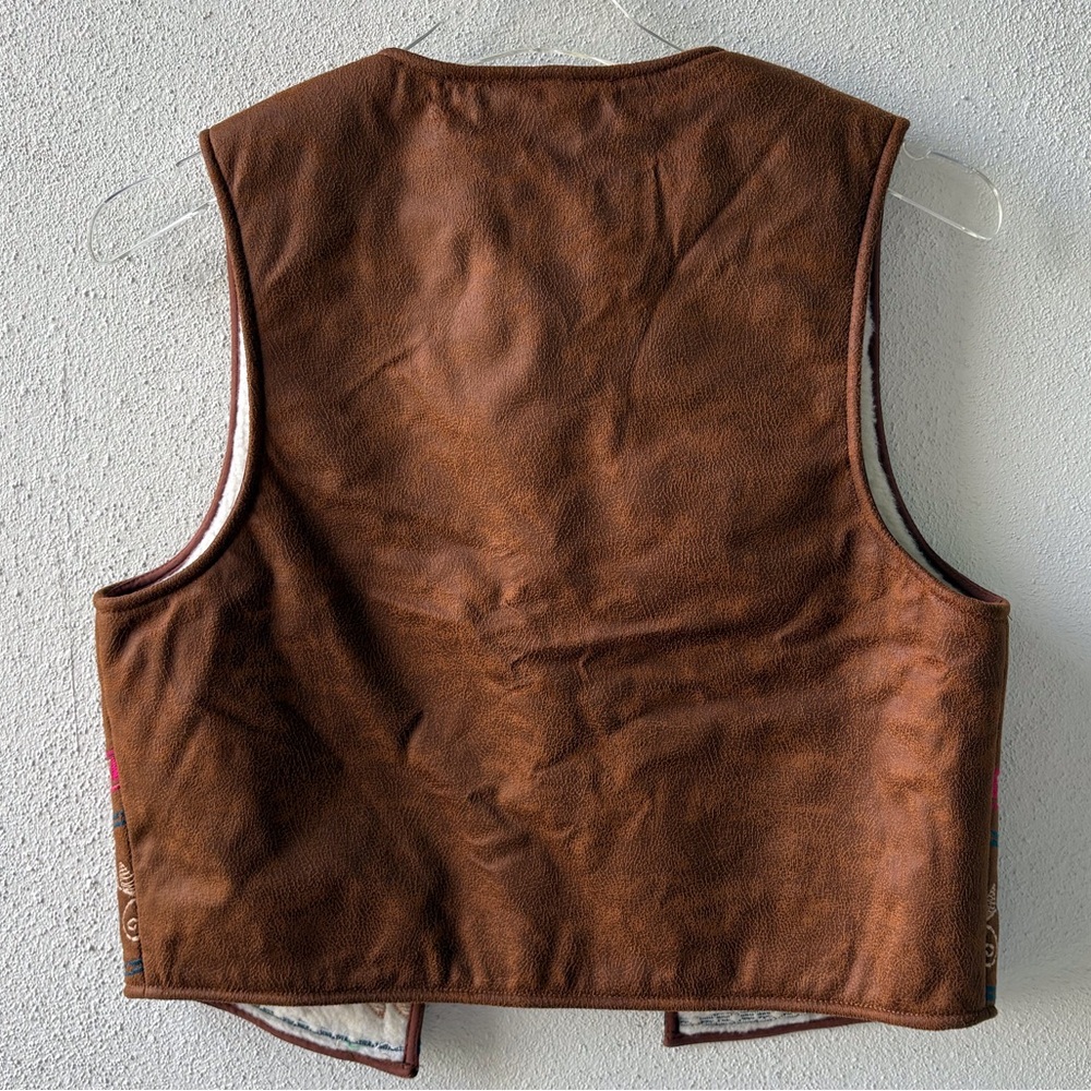 Flying‎ Tomato Embroidered Vest Women Small Faux Leather Western Cabincore Boho - Picture 5 of 15
